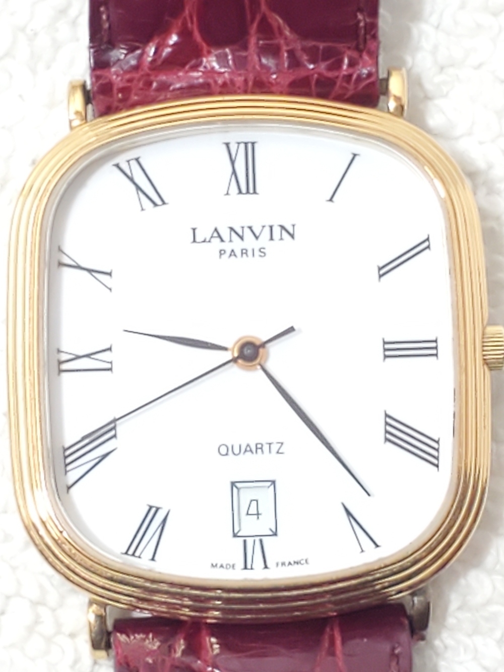 Vintage Lanvin Paris Women's France Made Date Watch 7 Jewels Gold Plated Croc